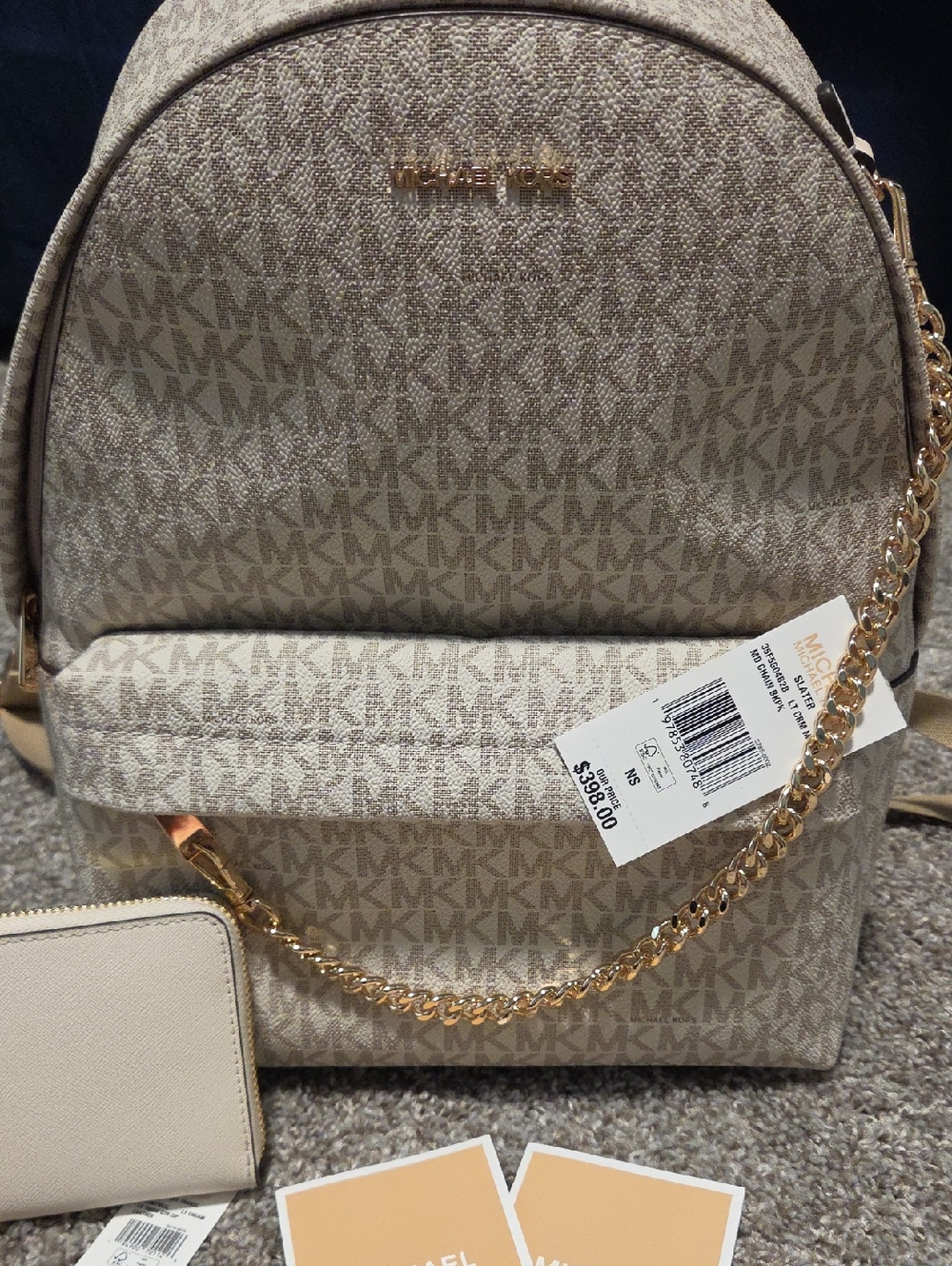 Michael Kors Women's Beige Signature MK Backpack with Wallet - Picture 2 of 9
